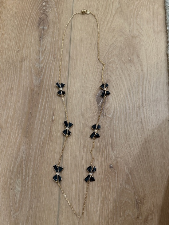 J. Crew Jewelry - J.Crew Black Bow & Rhinestone Gold Chain Necklace